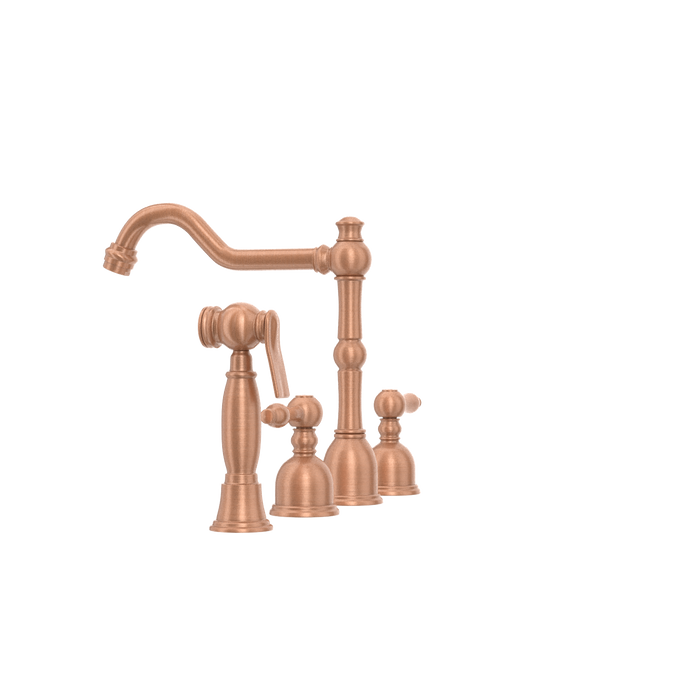 Two-Handles Copper Widespread Kitchen Faucet with Side Sprayer — AK96818-C-48