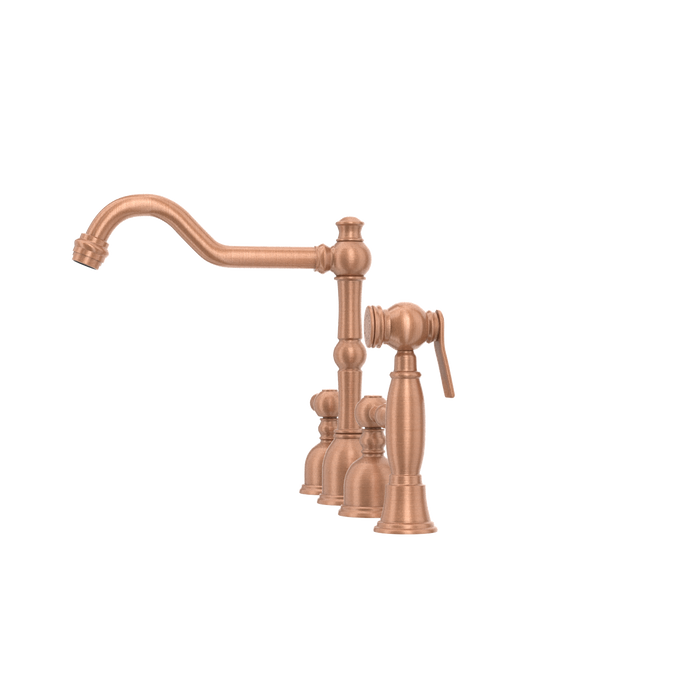 Two-Handles Copper Widespread Kitchen Faucet with Side Sprayer — AK96818-C-48