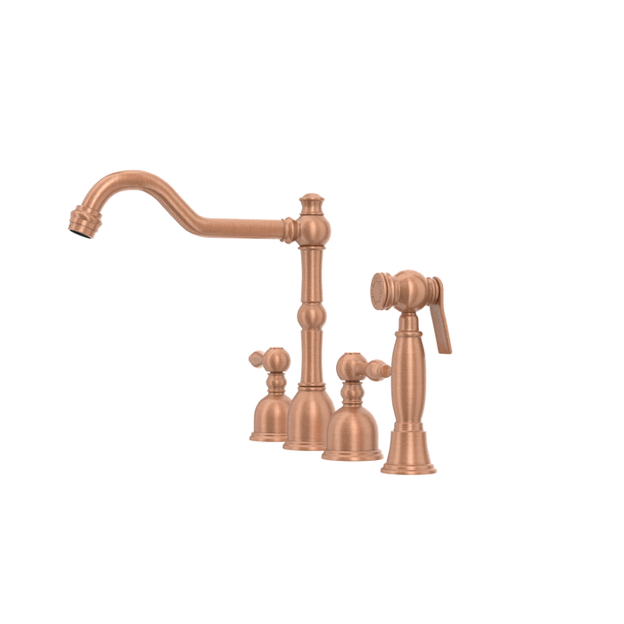 Two-Handles Copper Widespread Kitchen Faucet with Side Sprayer — AK96818-C-48