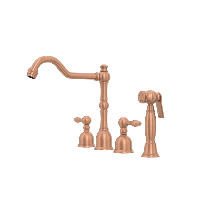 Two-Handles Copper Widespread Kitchen Faucet with Side Sprayer — AK96818-C-48