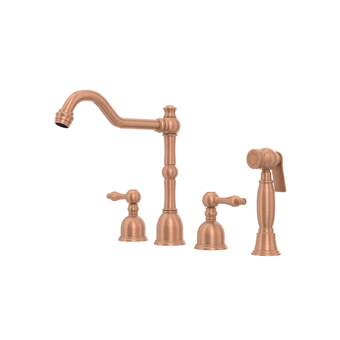 Two-Handles Copper Widespread Kitchen Faucet with Side Sprayer — AK96818-C-48