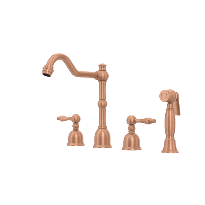 Two-Handles Copper Widespread Kitchen Faucet with Side Sprayer — AK96818-C-48
