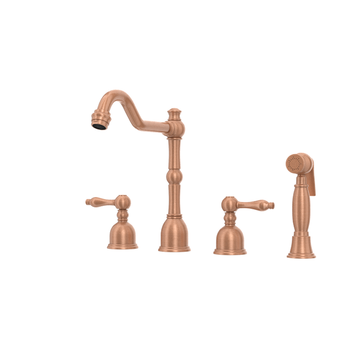 Two-Handles Copper Widespread Kitchen Faucet with Side Sprayer — AK96818-C-48