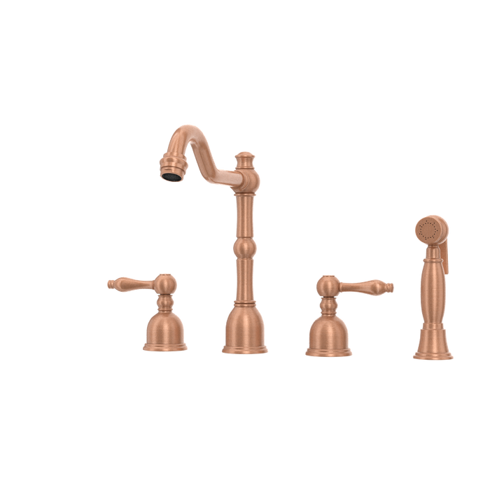 Two-Handles Copper Widespread Kitchen Faucet with Side Sprayer — AK96818-C-48