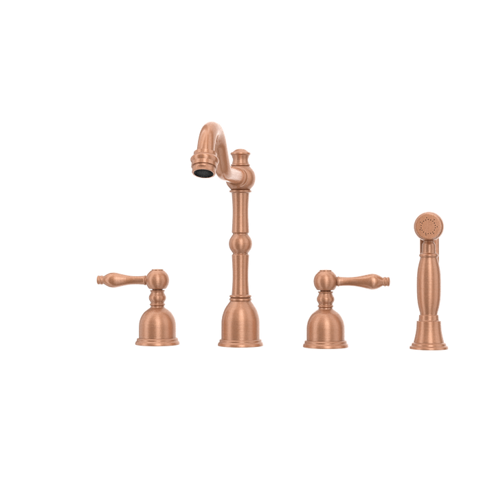 Two-Handles Copper Widespread Kitchen Faucet with Side Sprayer — AK96818-C-48