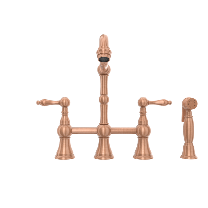 Two-Handles Copper Bridge Kitchen Faucet with Side Sprayer — AK96718-C-48