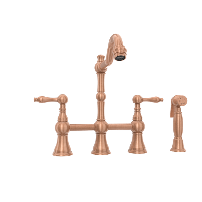 Two-Handles Copper Bridge Kitchen Faucet with Side Sprayer — AK96718-C-48