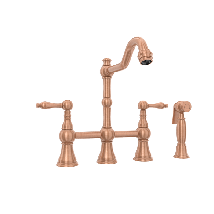 Two-Handles Copper Bridge Kitchen Faucet with Side Sprayer — AK96718-C-48