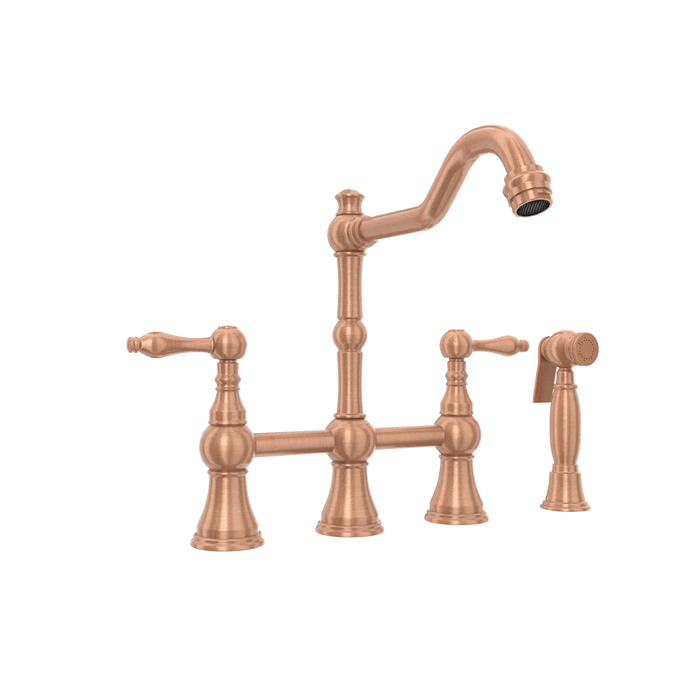 Two-Handles Copper Bridge Kitchen Faucet with Side Sprayer — AK96718-C-48