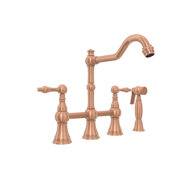 Two-Handles Copper Bridge Kitchen Faucet with Side Sprayer — AK96718-C-48