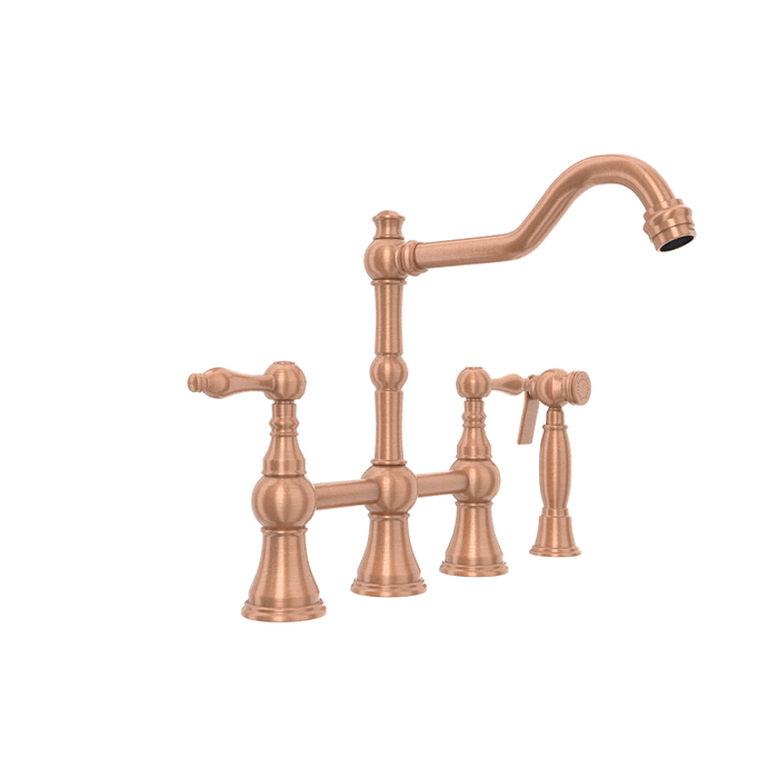 Two-Handles Copper Bridge Kitchen Faucet with Side Sprayer - AK96718C