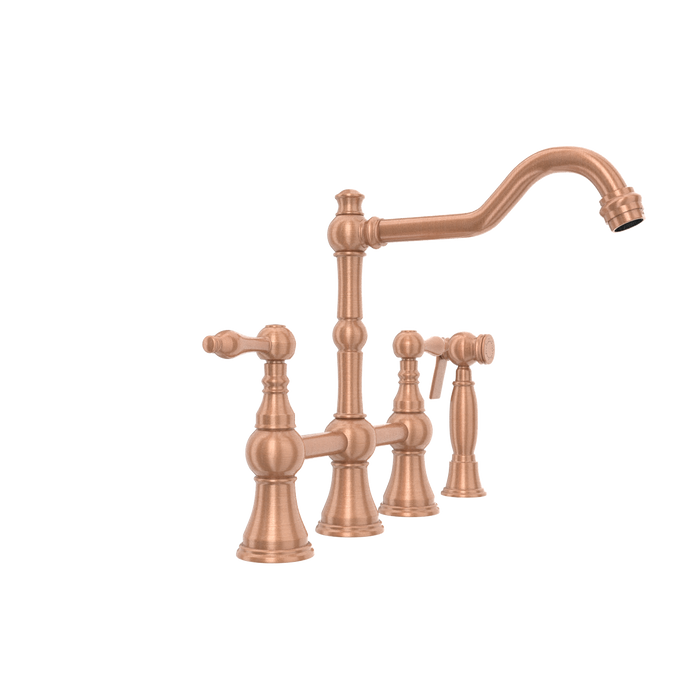 Two-Handles Copper Bridge Kitchen Faucet with Side Sprayer — AK96718-C-48