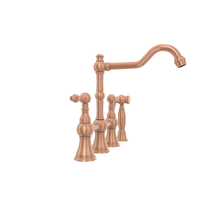 Two-Handles Copper Bridge Kitchen Faucet with Side Sprayer — AK96718-C-48