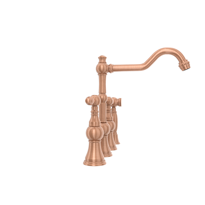 Two-Handles Copper Bridge Kitchen Faucet with Side Sprayer — AK96718-C-48