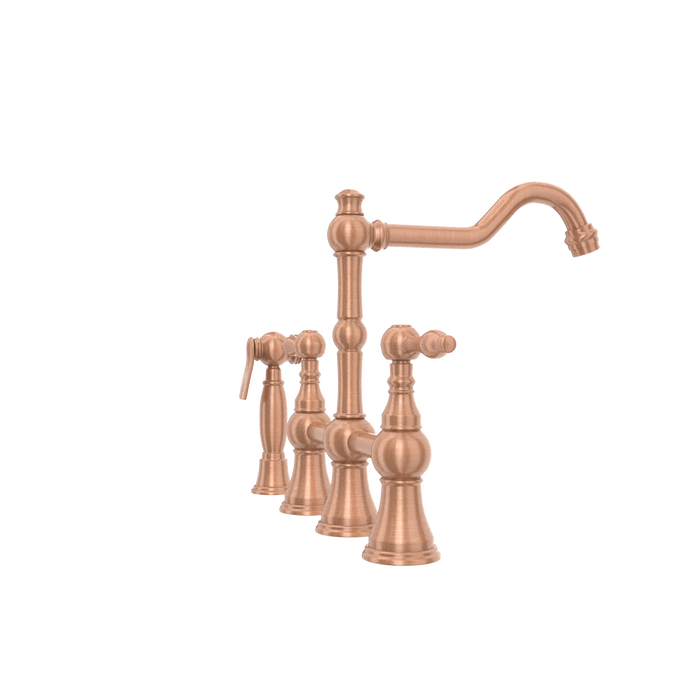 Two-Handles Copper Bridge Kitchen Faucet with Side Sprayer — AK96718-C-48