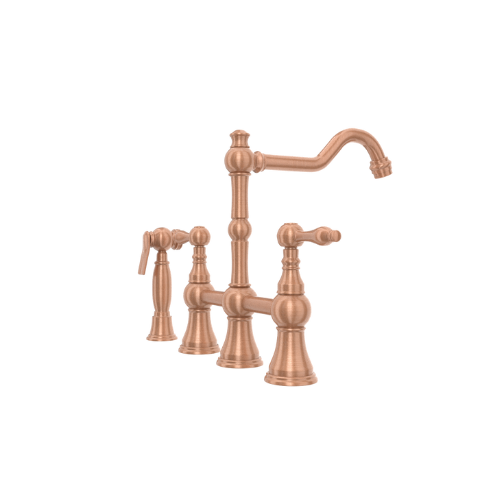 Two-Handles Copper Bridge Kitchen Faucet with Side Sprayer — AK96718-C-48