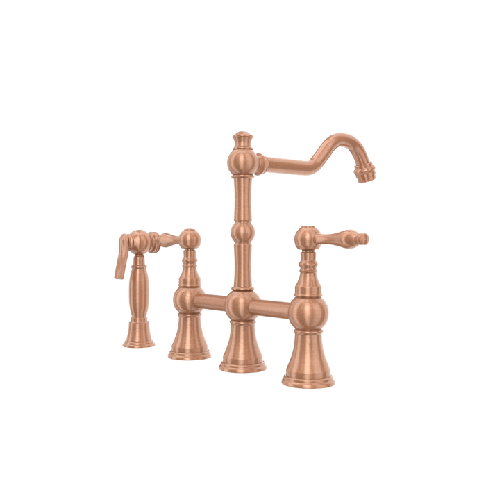 Two-Handles Copper Bridge Kitchen Faucet with Side Sprayer — AK96718-C-48