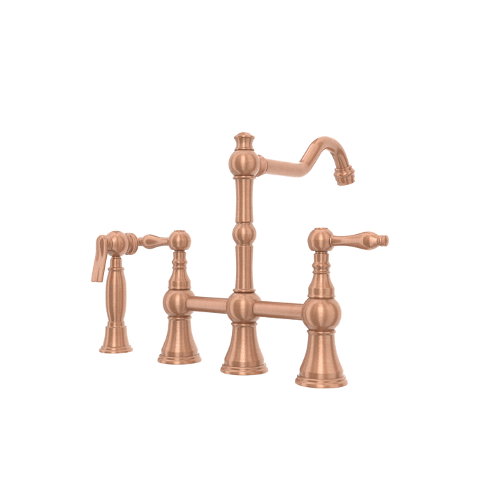 Two-Handles Copper Bridge Kitchen Faucet with Side Sprayer — AK96718-C-48