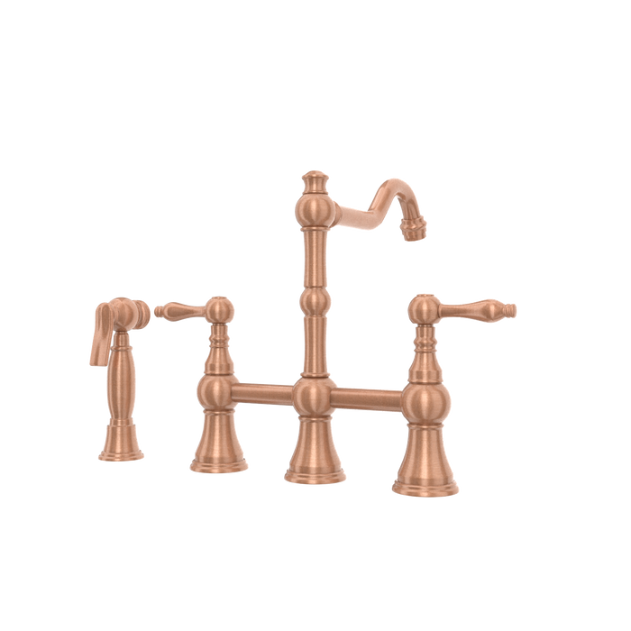 Two-Handles Copper Bridge Kitchen Faucet with Side Sprayer — AK96718-C-48