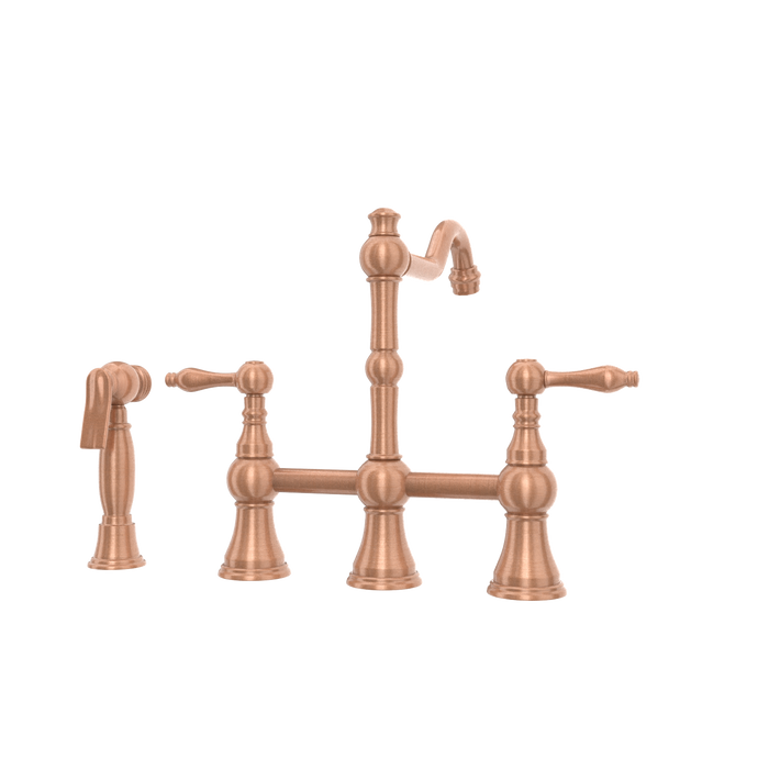 Two-Handles Copper Bridge Kitchen Faucet with Side Sprayer — AK96718-C-48