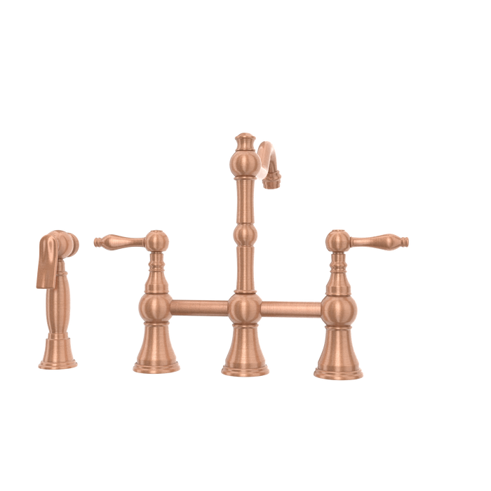 Two-Handles Copper Bridge Kitchen Faucet with Side Sprayer - AK96718C