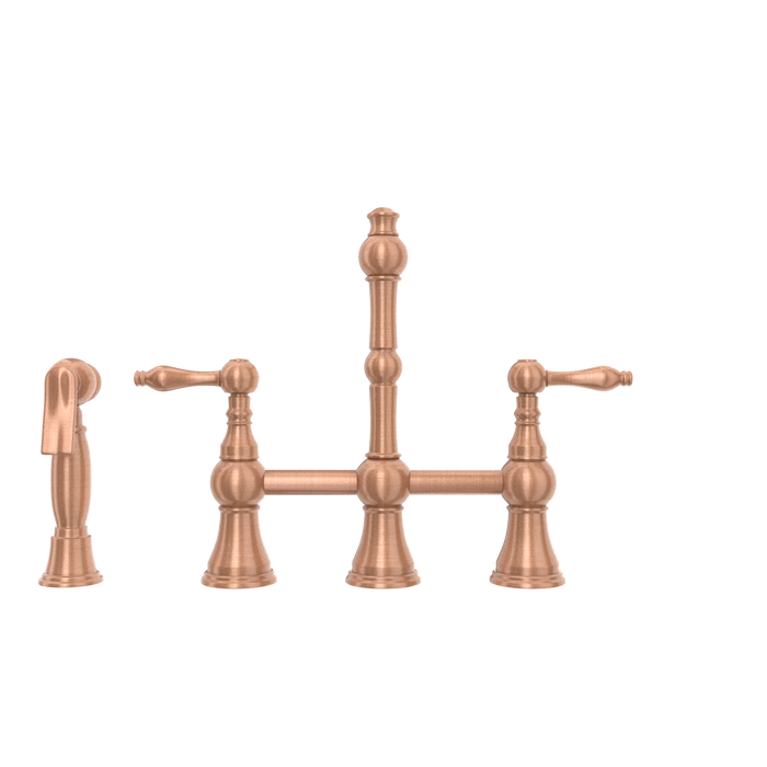 Two-Handles Copper Bridge Kitchen Faucet with Side Sprayer — AK96718-C-48