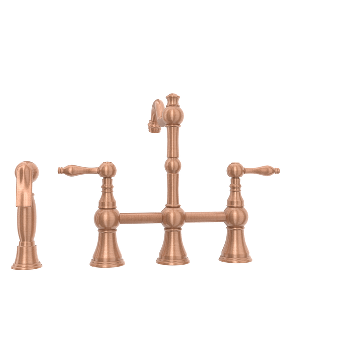 Two-Handles Copper Bridge Kitchen Faucet with Side Sprayer — AK96718-C-48