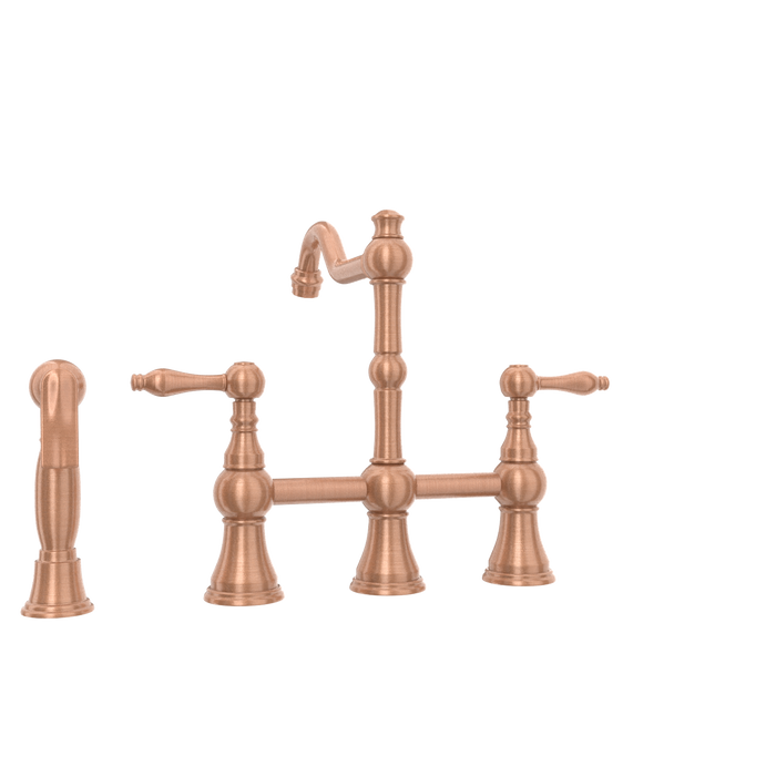 Two-Handles Copper Bridge Kitchen Faucet with Side Sprayer - AK96718C