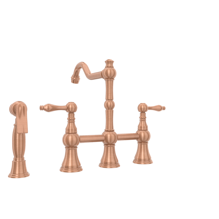 Two-Handles Copper Bridge Kitchen Faucet with Side Sprayer — AK96718-C-48