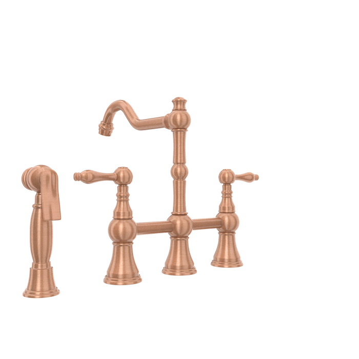 Two-Handles Copper Bridge Kitchen Faucet with Side Sprayer - AK96718C