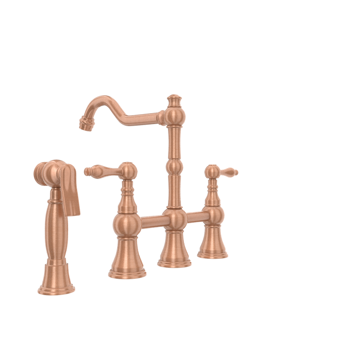 Two-Handles Copper Bridge Kitchen Faucet with Side Sprayer — AK96718-C-48