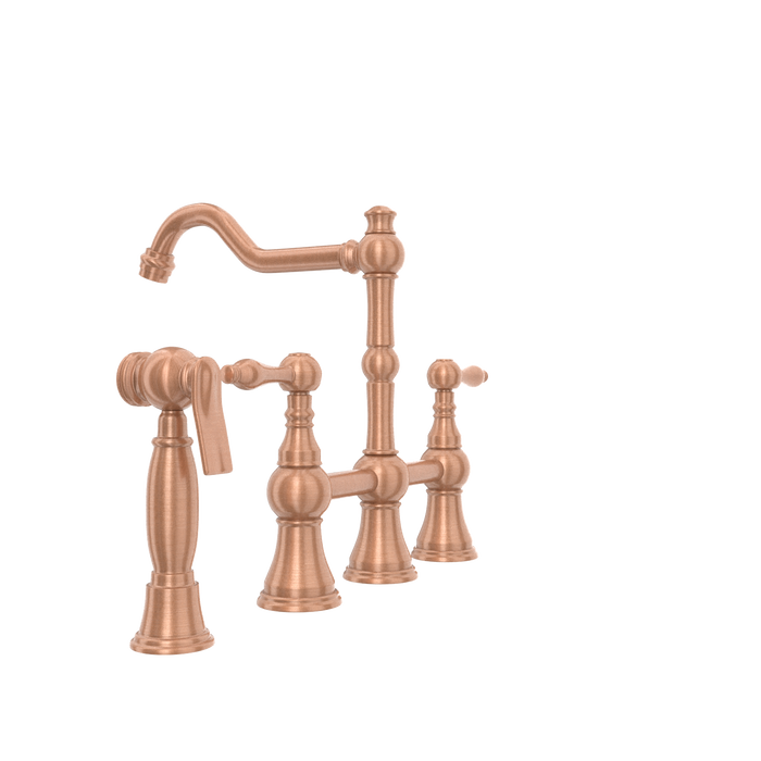Two-Handles Copper Bridge Kitchen Faucet with Side Sprayer - AK96718C