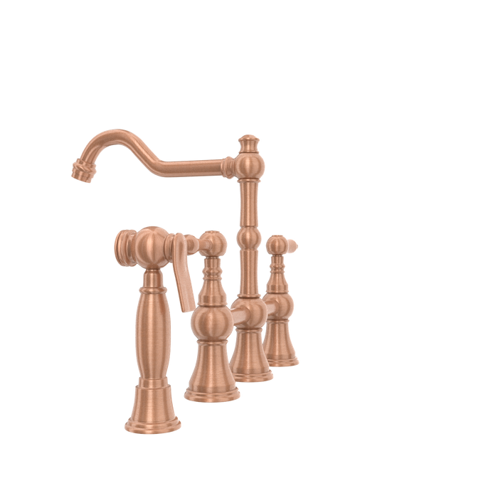 Two-Handles Copper Bridge Kitchen Faucet with Side Sprayer — AK96718-C-48