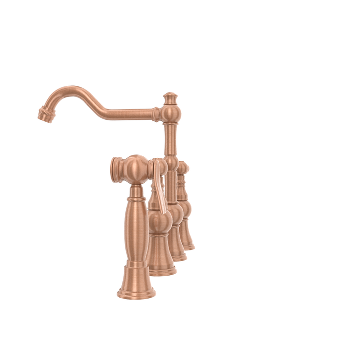 Two-Handles Copper Bridge Kitchen Faucet with Side Sprayer — AK96718-C-48