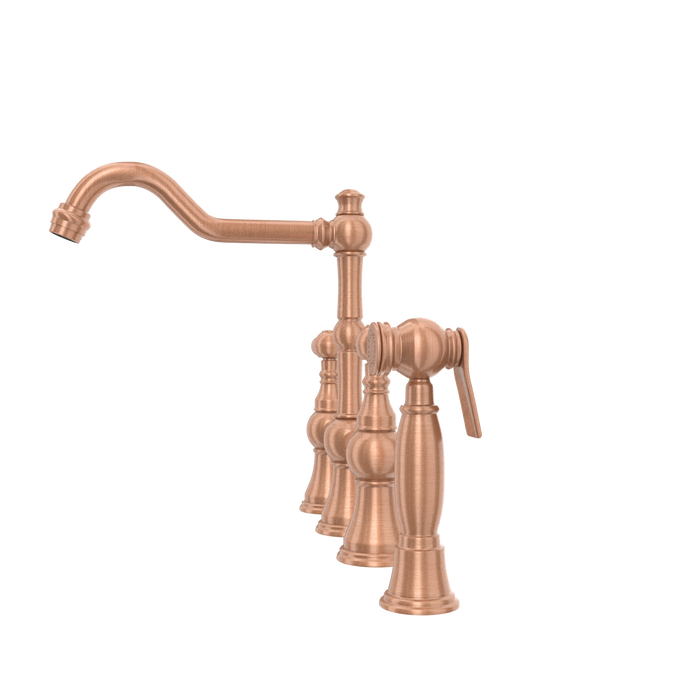 Two-Handles Copper Bridge Kitchen Faucet with Side Sprayer — AK96718-C-48