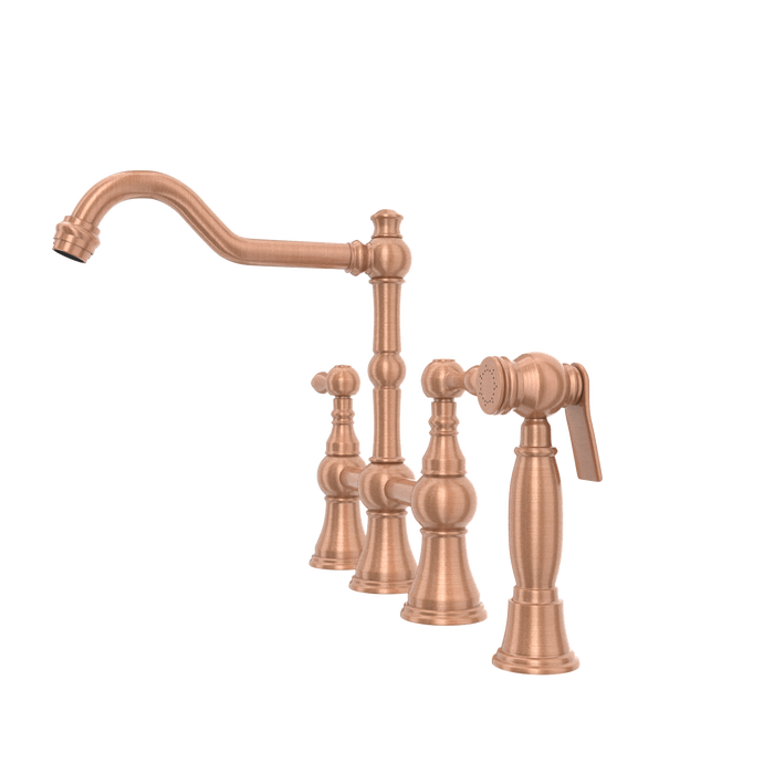 Two-Handles Copper Bridge Kitchen Faucet with Side Sprayer — AK96718-C-48