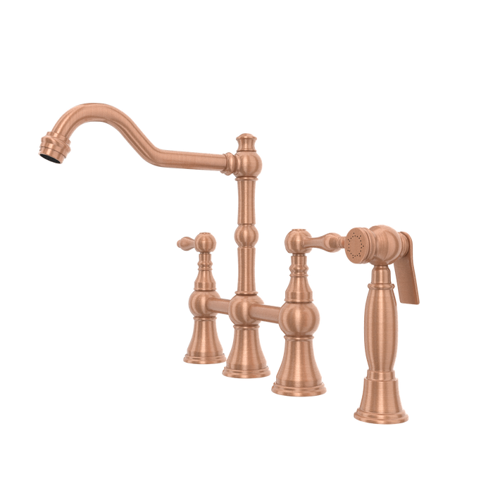 Two-Handles Copper Bridge Kitchen Faucet with Side Sprayer — AK96718-C-48