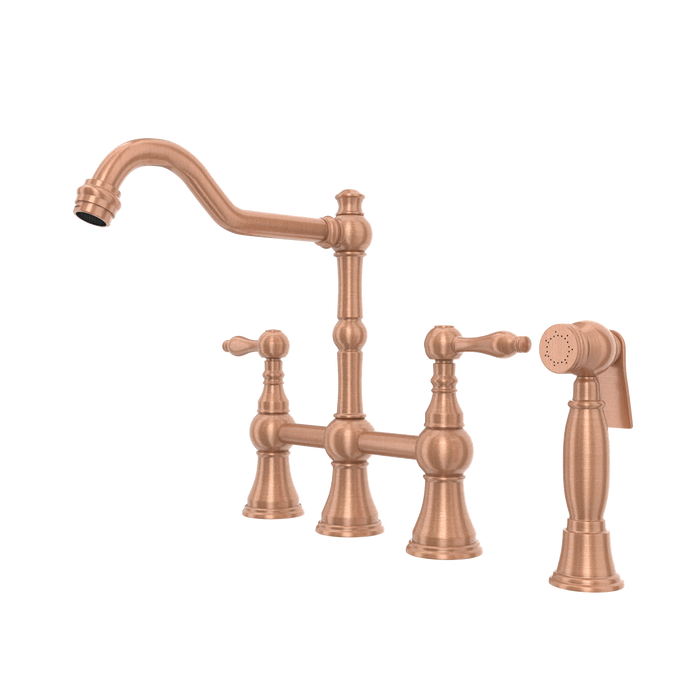 Two-Handles Copper Bridge Kitchen Faucet with Side Sprayer — AK96718-C-48