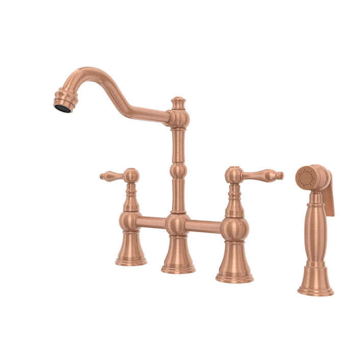 Two-Handles Copper Bridge Kitchen Faucet with Side Sprayer — AK96718-C-48