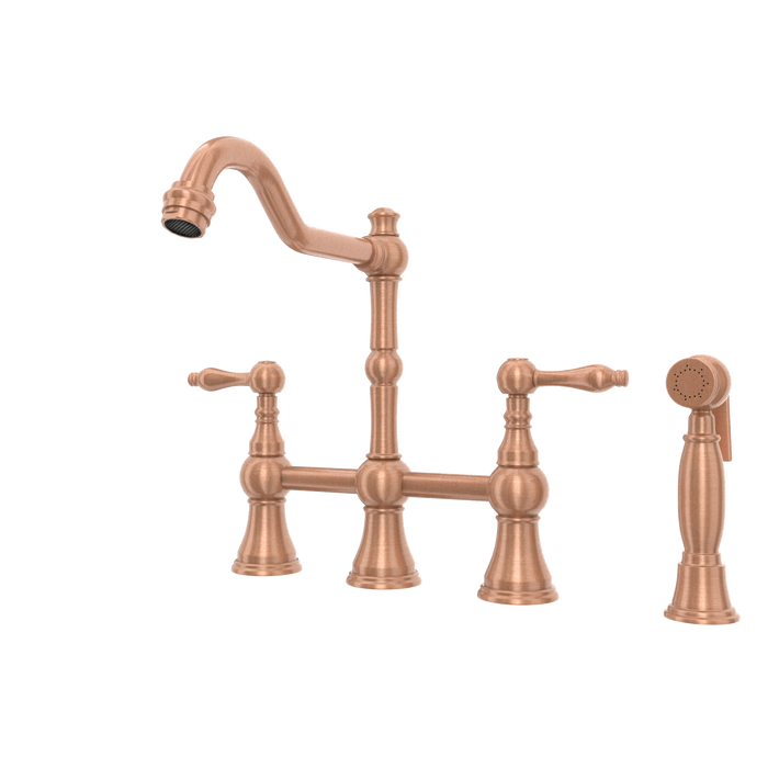 Two-Handles Copper Bridge Kitchen Faucet with Side Sprayer - AK96718C