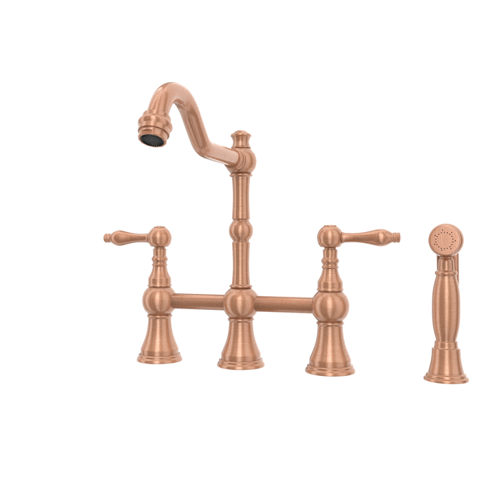 Two-Handles Copper Bridge Kitchen Faucet with Side Sprayer — AK96718-C-48