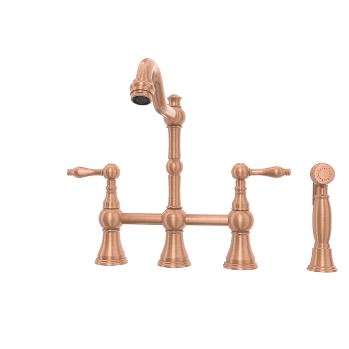 Two-Handles Copper Bridge Kitchen Faucet with Side Sprayer — AK96718-C-48