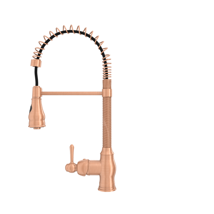 Copper Pre-Rinse Spring Kitchen Faucet, Single Level Solid Brass Kitchen Sink Faucets with Pull Down Sprayer — AK96518A-C-48