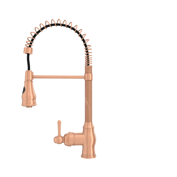 Copper Pre-Rinse Spring Kitchen Faucet, Single Level Solid Brass Kitchen Sink Faucets with Pull Down Sprayer — AK96518A-C-48