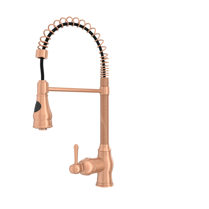 Copper Kitchen Faucet with Soap Dispenser, Single Handle Solid Brass High Arc Pull Down Sprayer Head Kitchen Sink Faucets with Deck Plate — AK96518A-SD-C