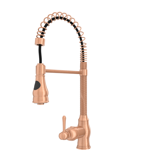 Copper Pre-Rinse Spring Kitchen Faucet, Single Level Solid Brass Kitchen Sink Faucets with Pull Down Sprayer — AK96518A-C-48