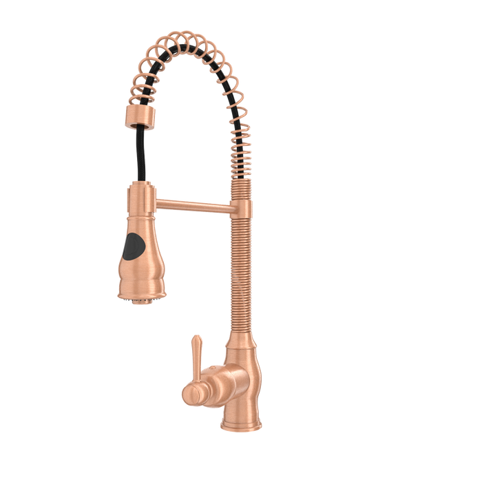 Copper Pre-Rinse Spring Kitchen Faucet, Single Level Solid Brass Kitchen Sink Faucets with Pull Down Sprayer — AK96518A-C-48