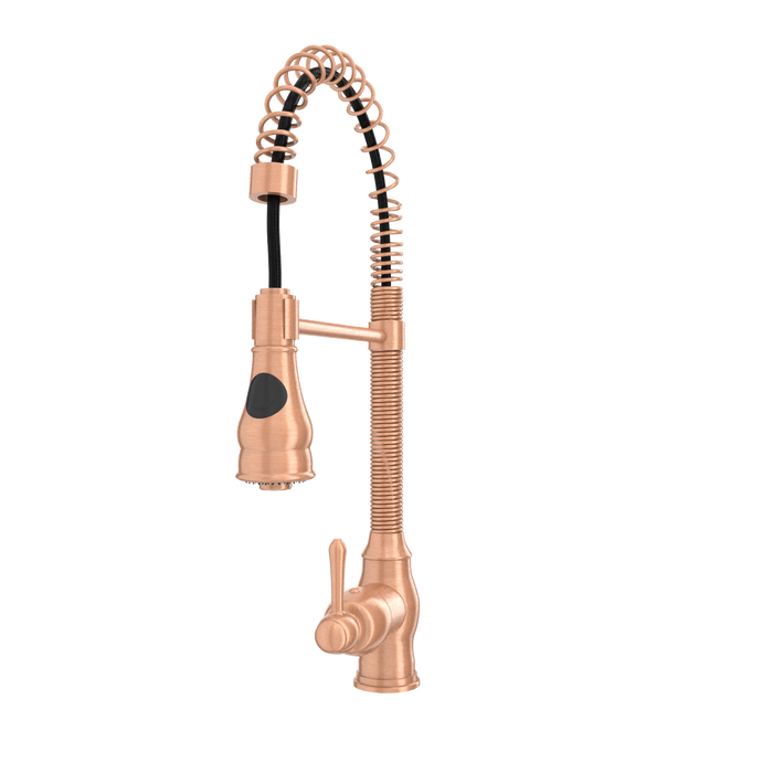 Copper Kitchen Faucet with Soap Dispenser, Single Handle Solid Brass High Arc Pull Down Sprayer Head Kitchen Sink Faucets with Deck Plate — AK96518A-SD-C