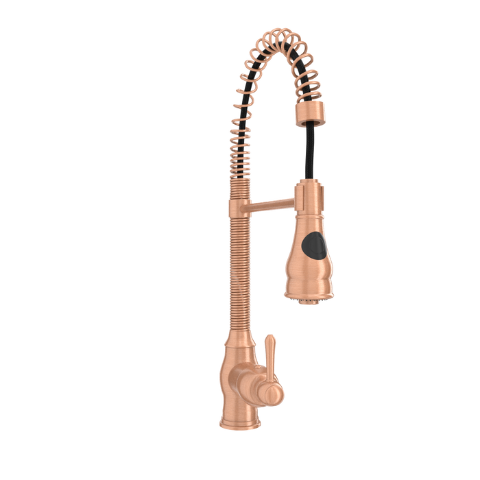 Copper Kitchen Faucet with Soap Dispenser, Single Handle Solid Brass High Arc Pull Down Sprayer Head Kitchen Sink Faucets with Deck Plate — AK96518A-SD-C