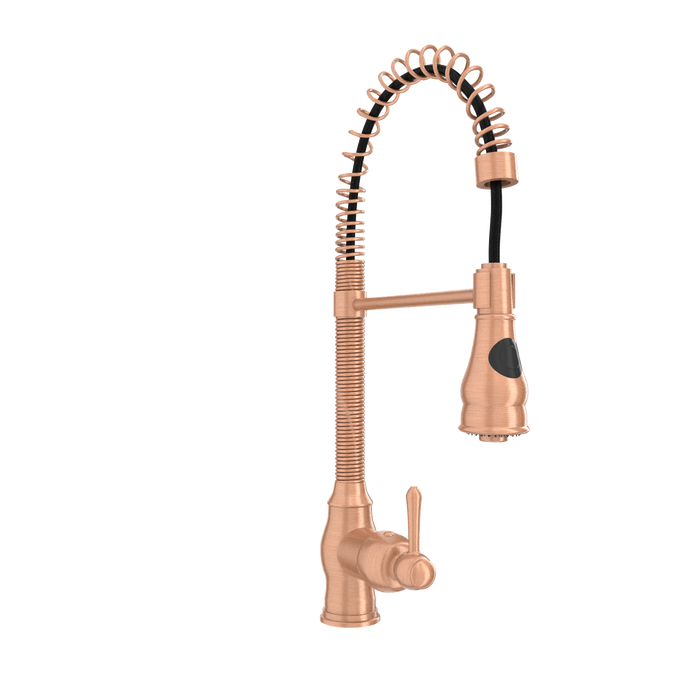 Copper Pre-Rinse Spring Kitchen Faucet, Single Level Solid Brass Kitchen Sink Faucets with Pull Down Sprayer — AK96518A-C-48